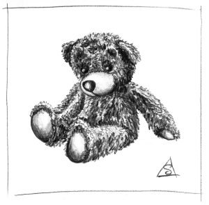 Teddy bear, pencil sketch by Stephen Llewelyn.