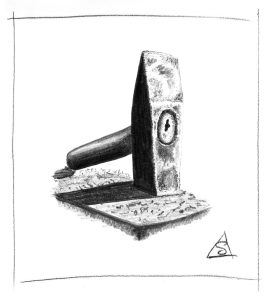 Iron Hammer, pencil sketch by Stephen Llewelyn.