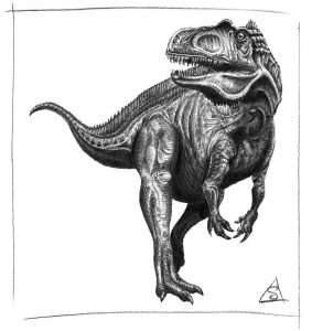 Mapusaurus roseae pencil sketch. Artist: Stephen Llewelyn