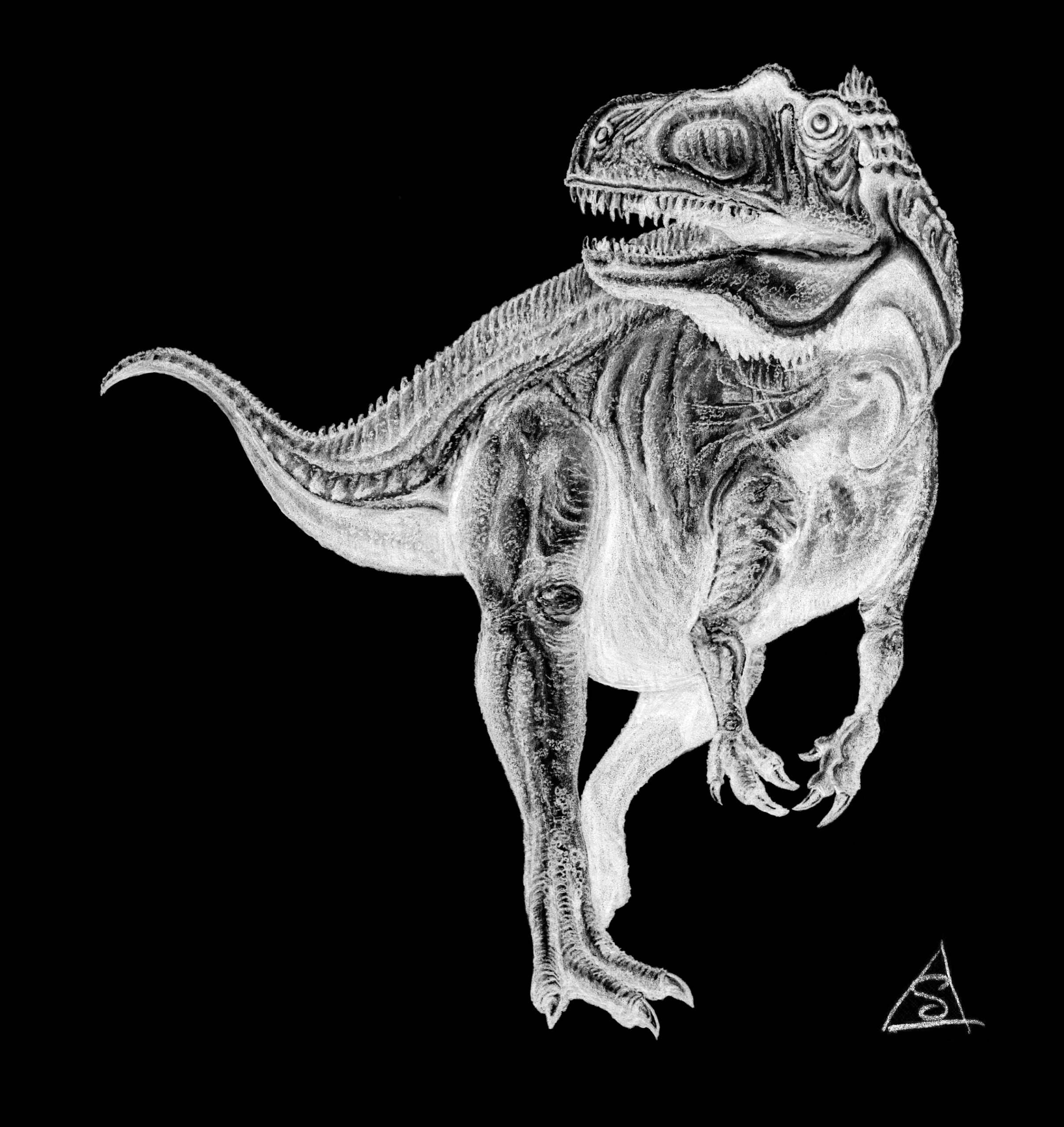 Mapusaurus roseae pencil sketch. Artist: Stephen Llewelyn